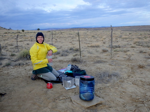 GDMBR: Terry was cooking breakfast (I packed the camp).